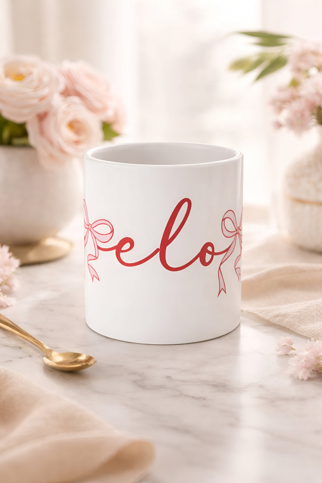 Heart Handle Mug | White Ceramic Coffee Cup, Valentine's Day Gift