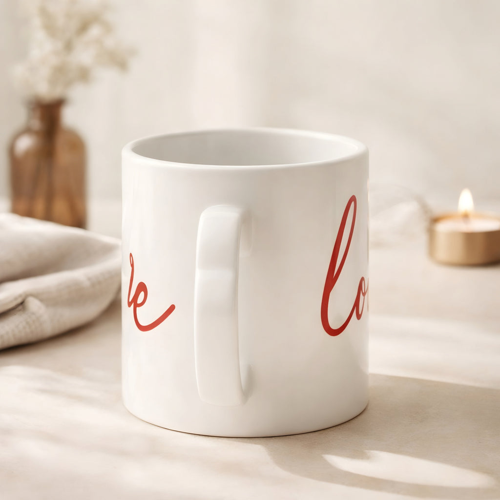 Heart Handle Mug | White Ceramic Coffee Cup, Valentine's Day Gift