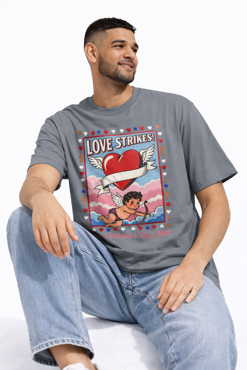 Love Strikes Cupid Heart T-Shirt | Valentine's Day Retro Graphic