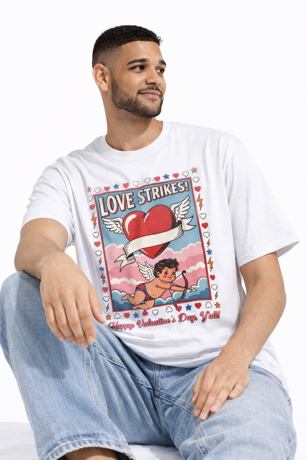 Love Strikes Cupid Heart T-Shirt | Valentine's Day Retro Graphic