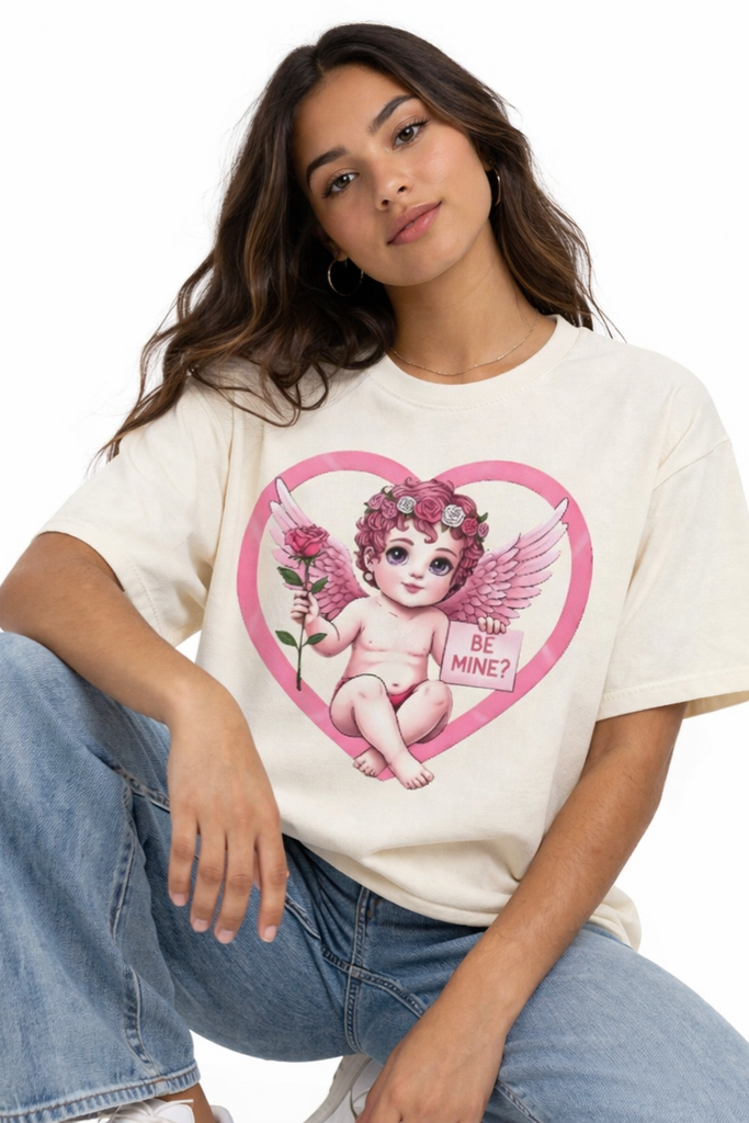 Cherub Graphic T-Shirt | Pink Cupid Heart Art Unisex Cotton Tee