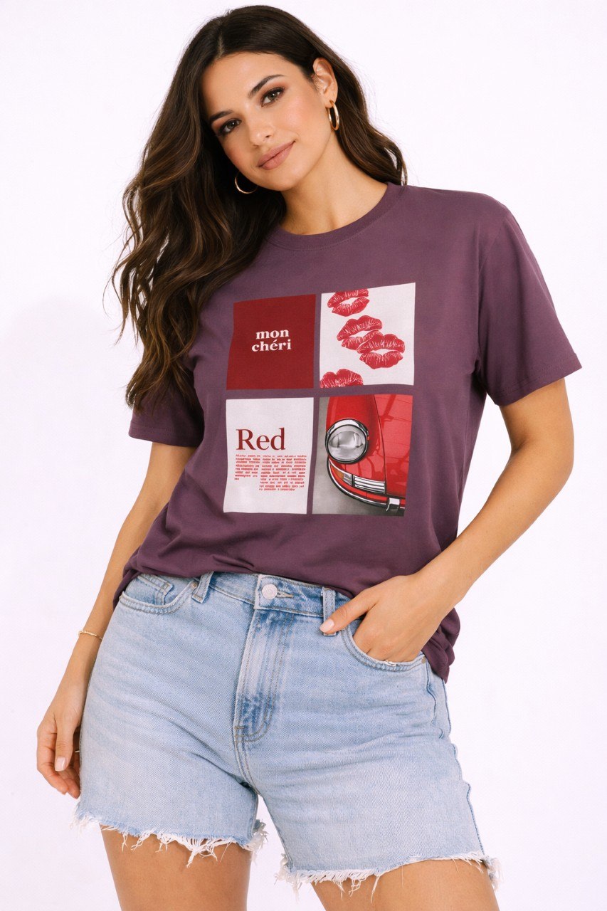 Cotton T-Shirt | Mon Chéri Aesthetic Kiss, Car Print