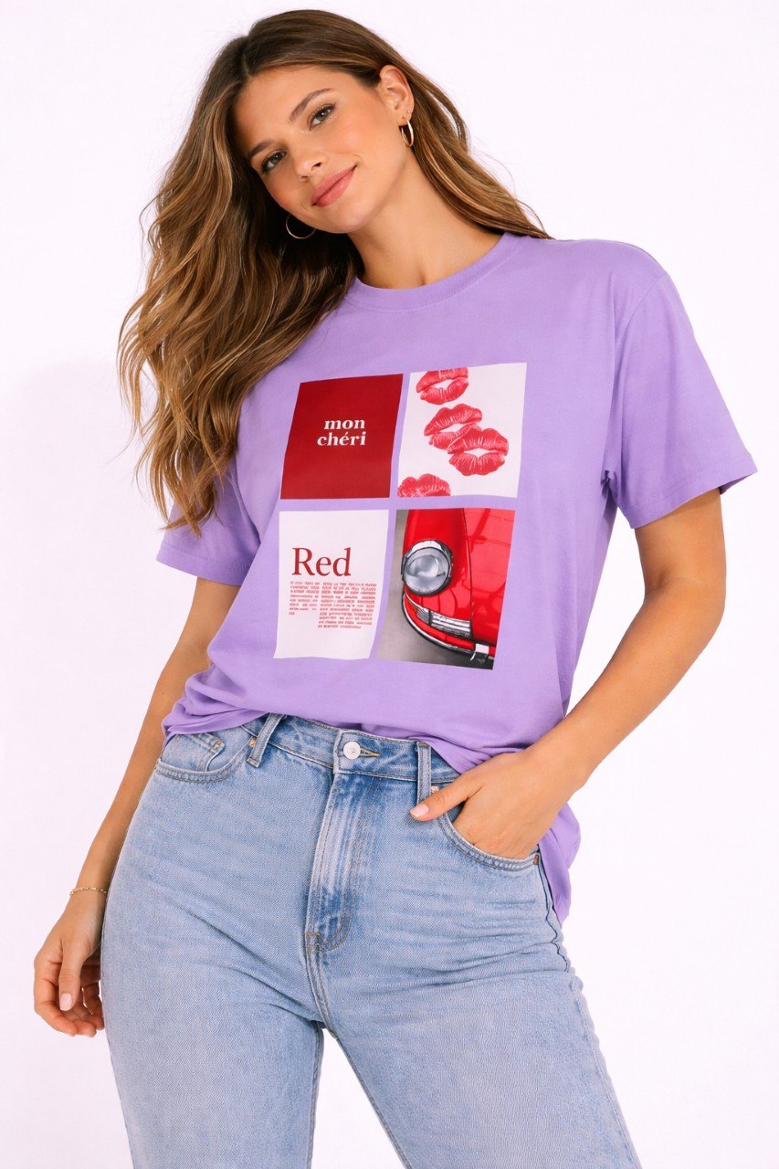 Cotton T-Shirt | Mon Chéri Aesthetic Kiss, Car Print