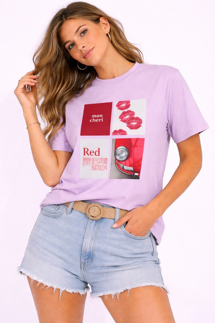 Cotton T-Shirt | Mon Chéri Aesthetic Kiss, Car Print